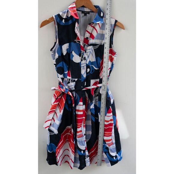 TALBOTS MIDI RED WHITE AND BLUE SAILBOAT NAUTICAL SHIRT DRESS WOMENS Petite 2P - Picture 5 of 7